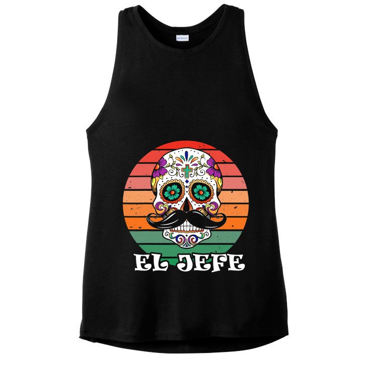 Mexican Dia De Los Muertos Day Of The Dead El Jefe Ladies PosiCharge Tri-Blend Wicking Tank