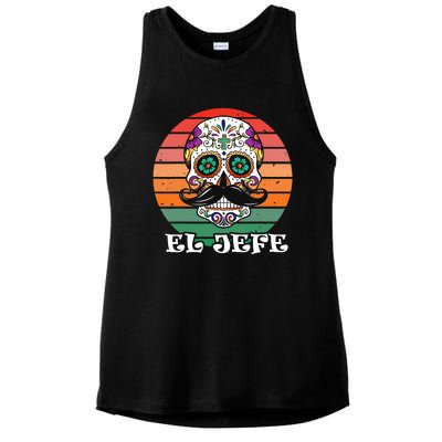 Mexican Dia De Los Muertos Day Of The Dead El Jefe Ladies PosiCharge Tri-Blend Wicking Tank