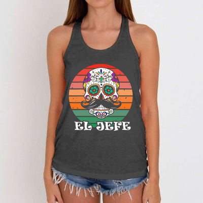 Mexican Dia De Los Muertos Day Of The Dead El Jefe Women's Knotted Racerback Tank