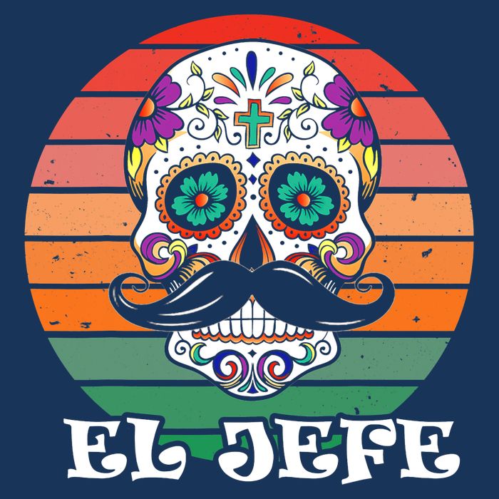 Mexican Dia De Los Muertos Day Of The Dead El Jefe 7 Panel Mesh Trucker Snapback Hat