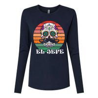 Mexican Dia De Los Muertos Day Of The Dead El Jefe Womens Cotton Relaxed Long Sleeve T-Shirt