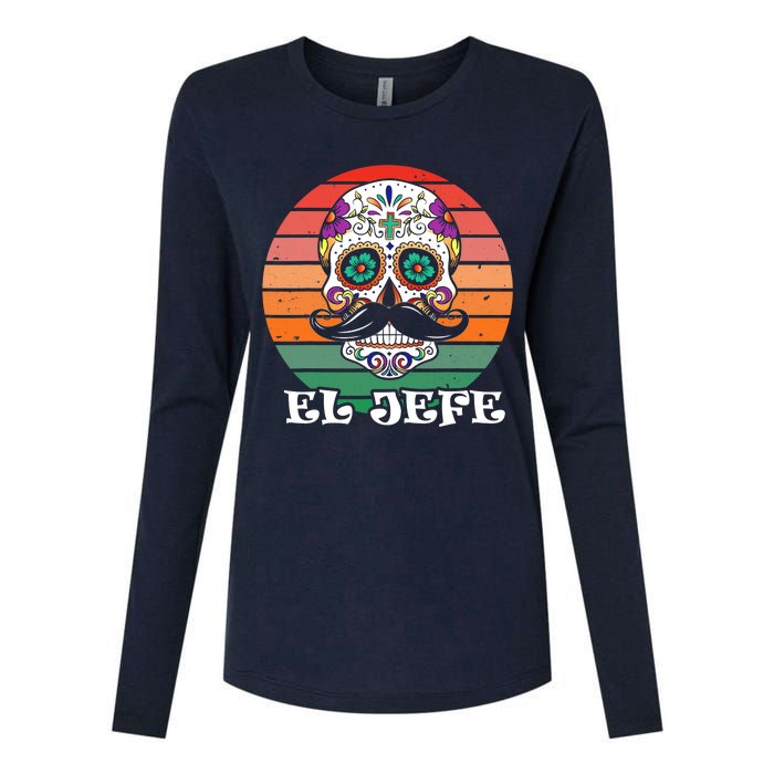 Mexican Dia De Los Muertos Day Of The Dead El Jefe Womens Cotton Relaxed Long Sleeve T-Shirt