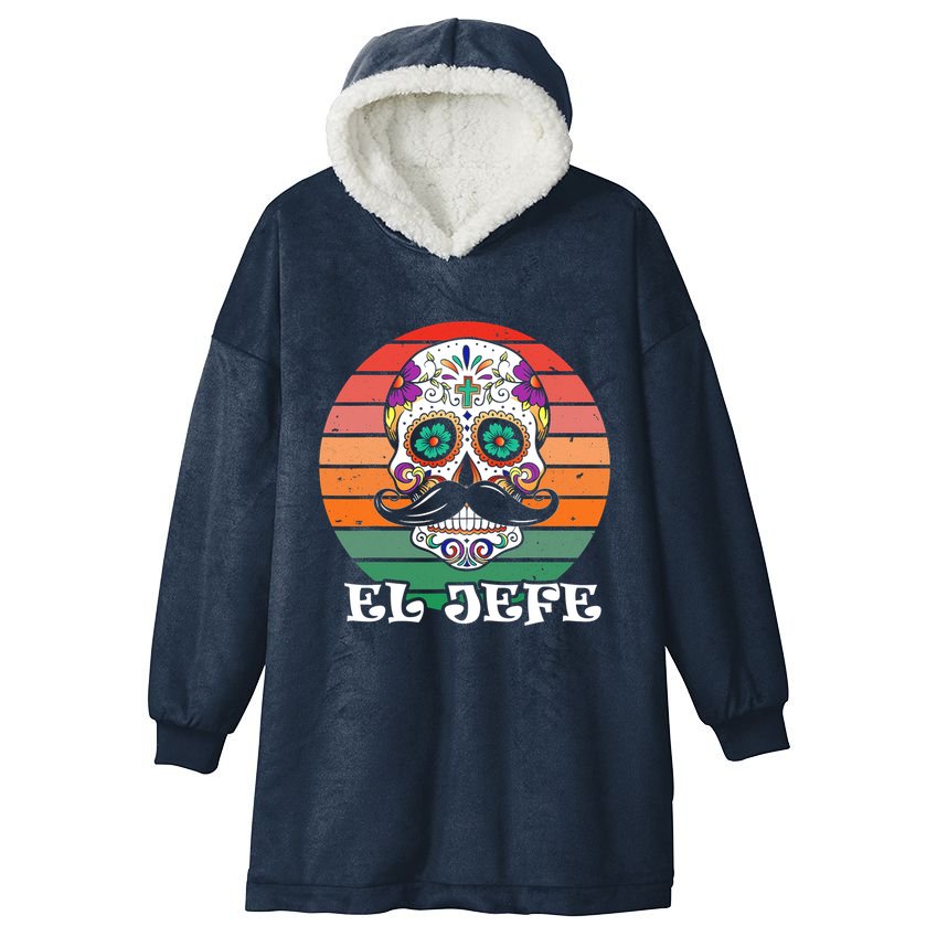 Mexican Dia De Los Muertos Day Of The Dead El Jefe Hooded Wearable Blanket