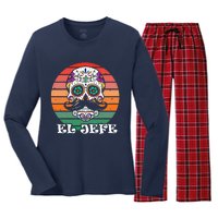 Mexican Dia De Los Muertos Day Of The Dead El Jefe Women's Long Sleeve Flannel Pajama Set 