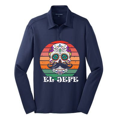 Mexican Dia De Los Muertos Day Of The Dead El Jefe Silk Touch Performance Long Sleeve Polo