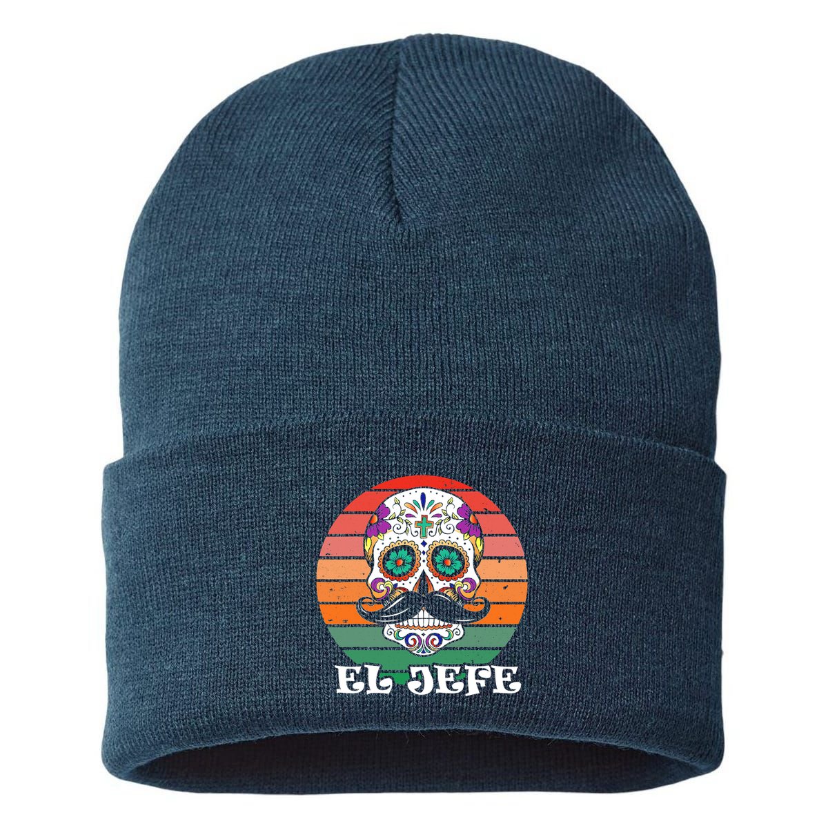 Mexican Dia De Los Muertos Day Of The Dead El Jefe Sustainable Knit Beanie