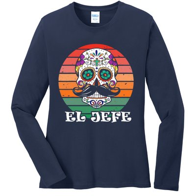 Mexican Dia De Los Muertos Day Of The Dead El Jefe Ladies Long Sleeve Shirt