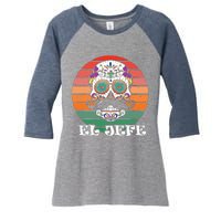 Mexican Dia De Los Muertos Day Of The Dead El Jefe Women's Tri-Blend 3/4-Sleeve Raglan Shirt