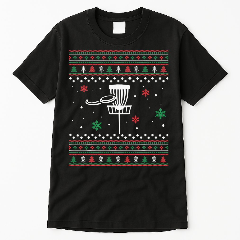 Merry Discmas Disc Golf Ugly Christmas Sweater Party Tall T-Shirt