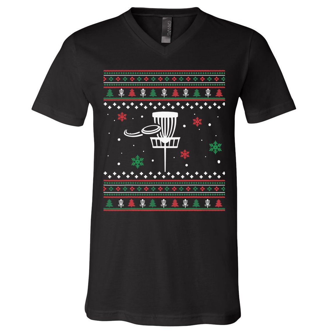 Merry Discmas Disc Golf Ugly Christmas Sweater Party V-Neck T-Shirt