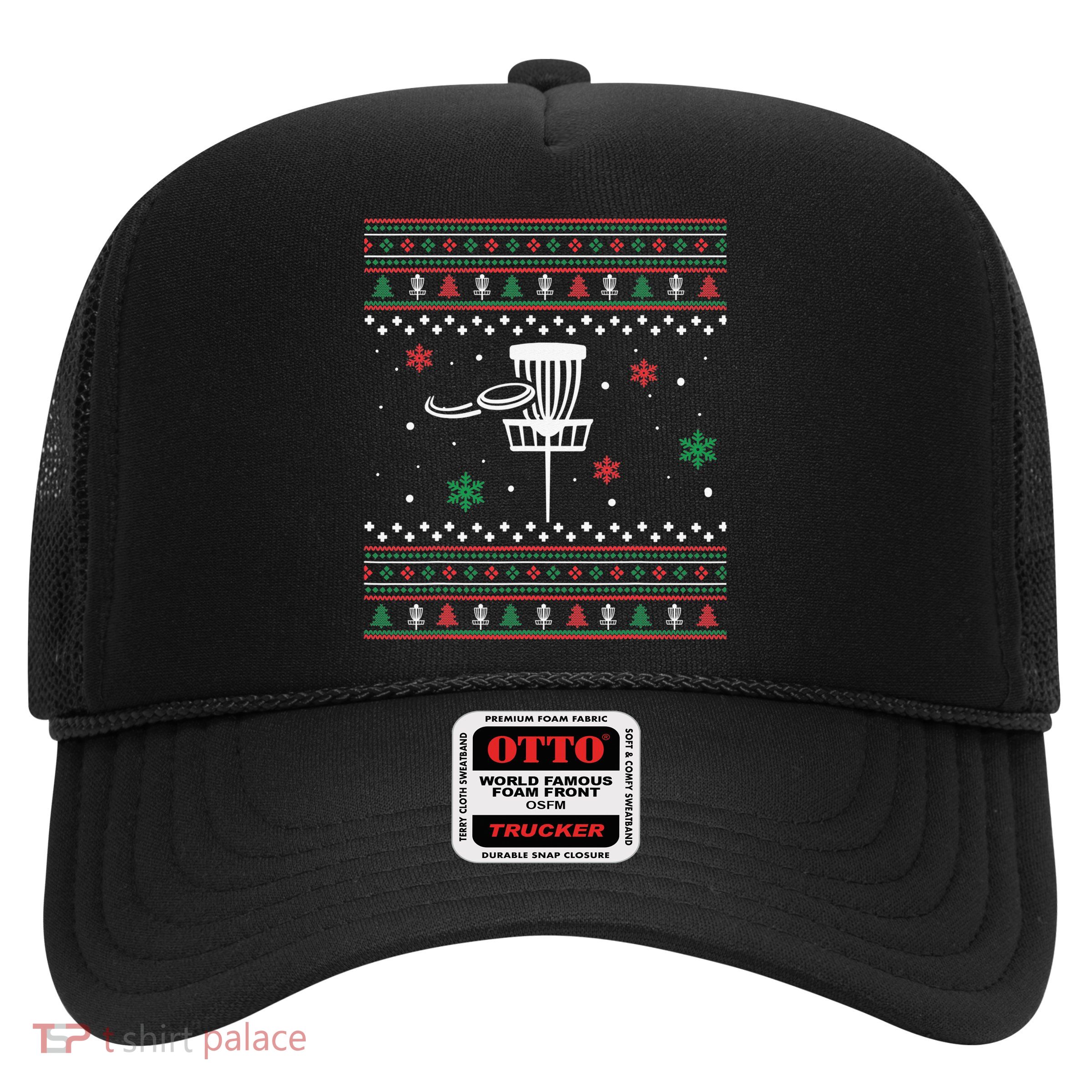 Merry Discmas Disc Golf Ugly Christmas Sweater Party Trucker Hat