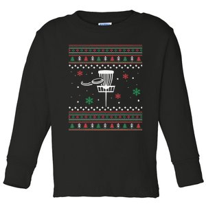 Merry Discmas Disc Golf Ugly Christmas Sweater Party Toddler Long Sleeve Shirt