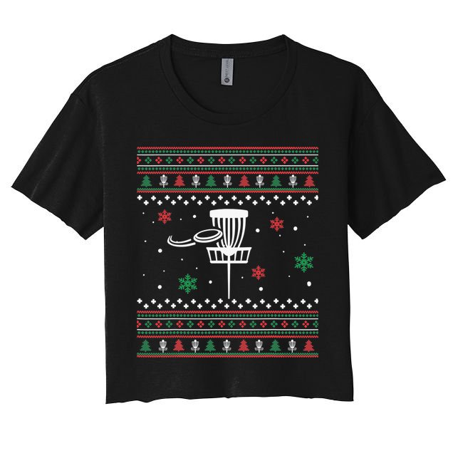 Merry Discmas Disc Golf Ugly Christmas Sweater Party Crop Top