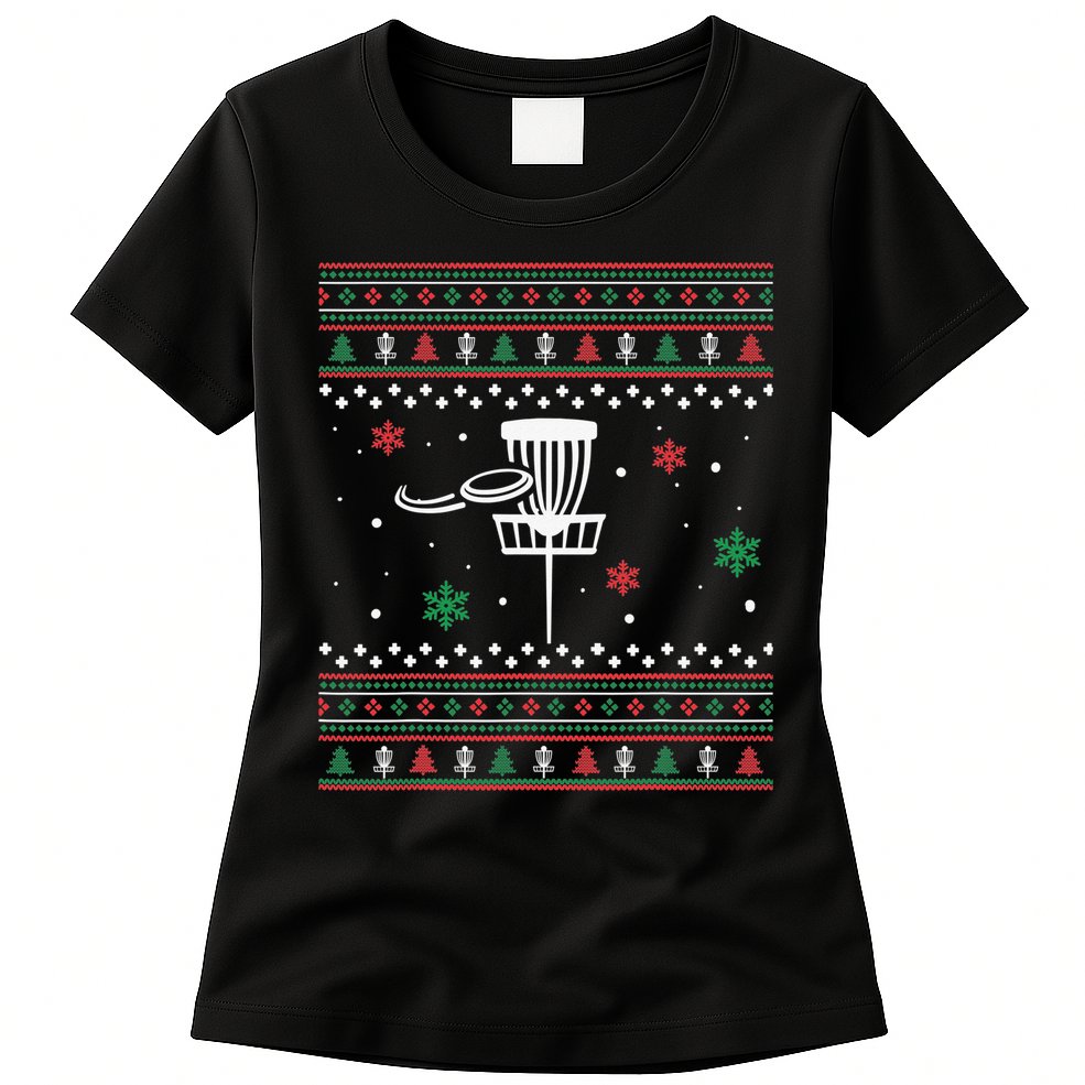 Merry Discmas Disc Golf Ugly Christmas Sweater Party Womens T-Shirt