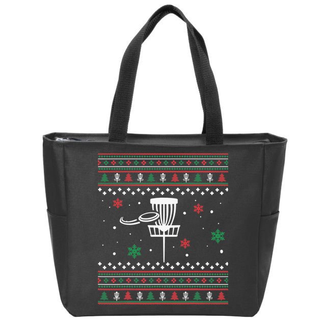 Merry Discmas Disc Golf Ugly Christmas Sweater Party Zip Tote Bag