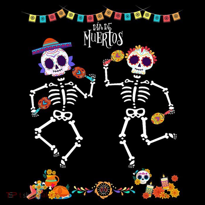 Mexican Dia De Los Muertos Day Of The Dead Skeleton Dancing Flexfit Unipanel Trucker Cap