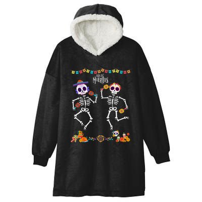 Mexican Dia De Los Muertos Day Of The Dead Skeleton Dancing Hooded Wearable Blanket