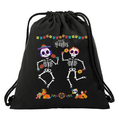 Mexican Dia De Los Muertos Day Of The Dead Skeleton Dancing Drawstring Bag