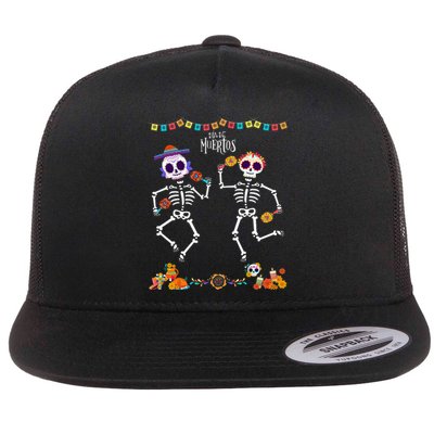 Mexican Dia De Los Muertos Day Of The Dead Skeleton Dancing Flat Bill Trucker Hat