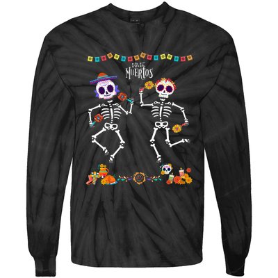 Mexican Dia De Los Muertos Day Of The Dead Skeleton Dancing Tie-Dye Long Sleeve Shirt