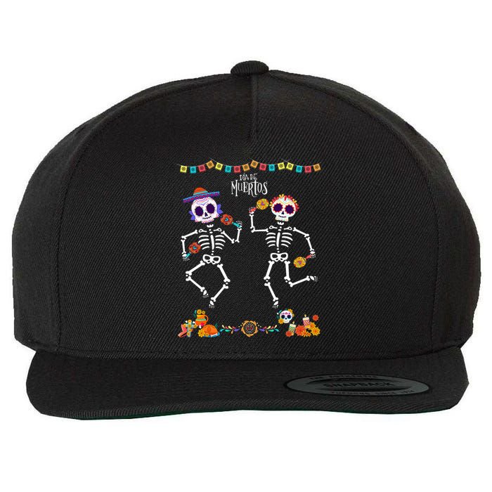 Mexican Dia De Los Muertos Day Of The Dead Skeleton Dancing Wool Snapback Cap