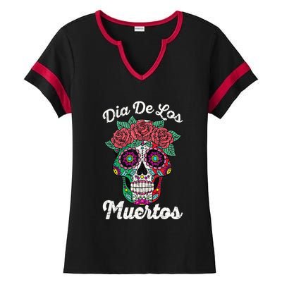 Mexican Dia De Los Muertos Day Of The Dead Ladies Halftime Notch Neck Tee