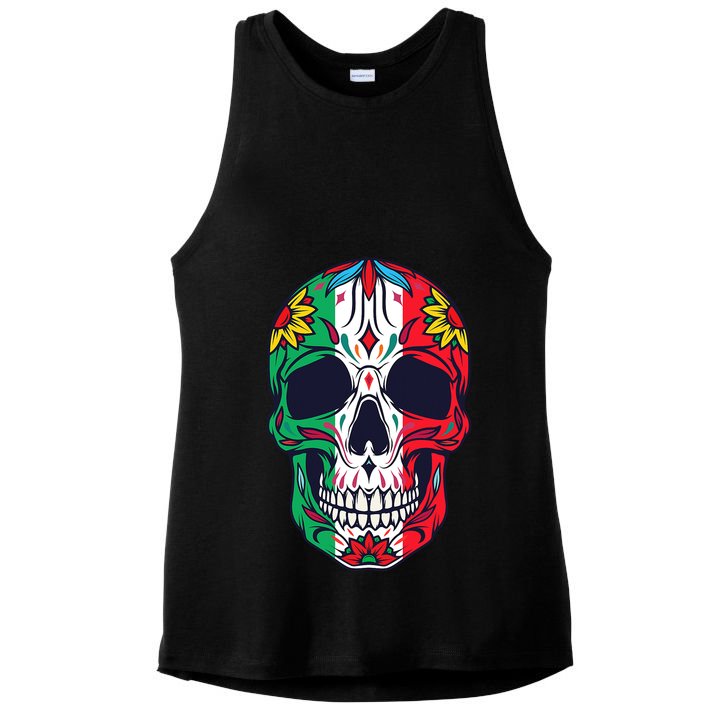 Mexican Dia De Los Muertos Day Of The Dead Sugar Skull Ladies PosiCharge Tri-Blend Wicking Tank