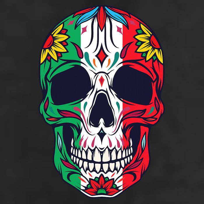 Mexican Dia De Los Muertos Day Of The Dead Sugar Skull 7 Panel Mesh Trucker Snapback Hat