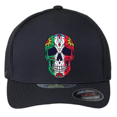 Mexican Dia De Los Muertos Day Of The Dead Sugar Skull Flexfit Unipanel Trucker Cap