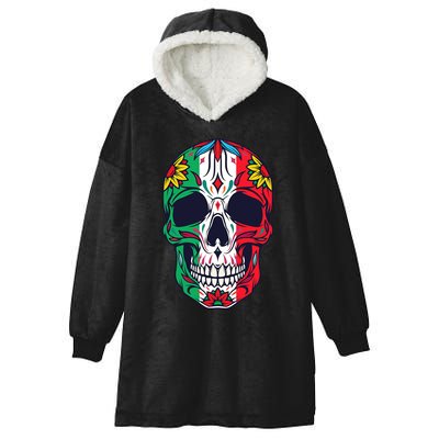 Mexican Dia De Los Muertos Day Of The Dead Sugar Skull Hooded Wearable Blanket