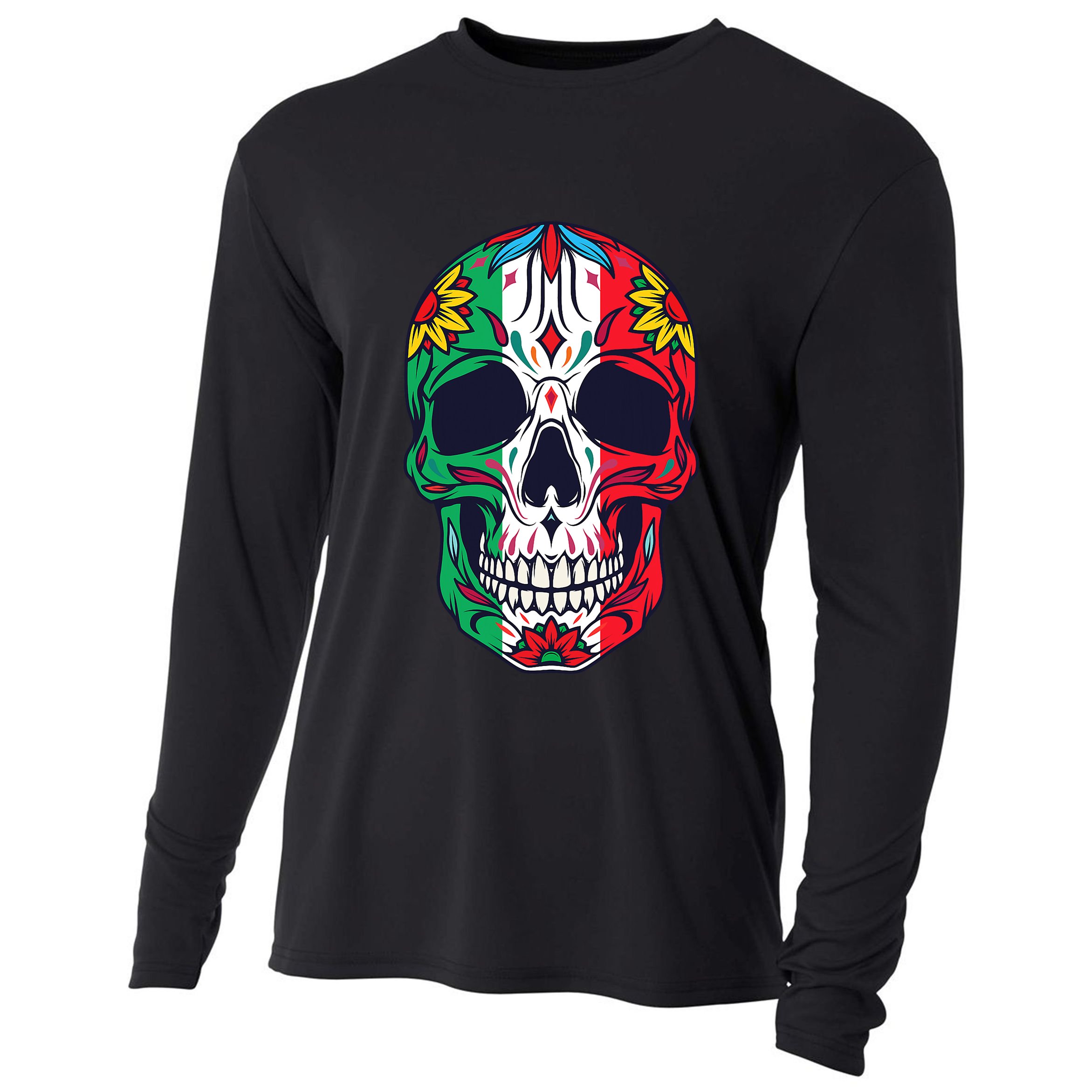 Mexican Dia De Los Muertos Day Of The Dead Sugar Skull Cooling Performance Long Sleeve Crew