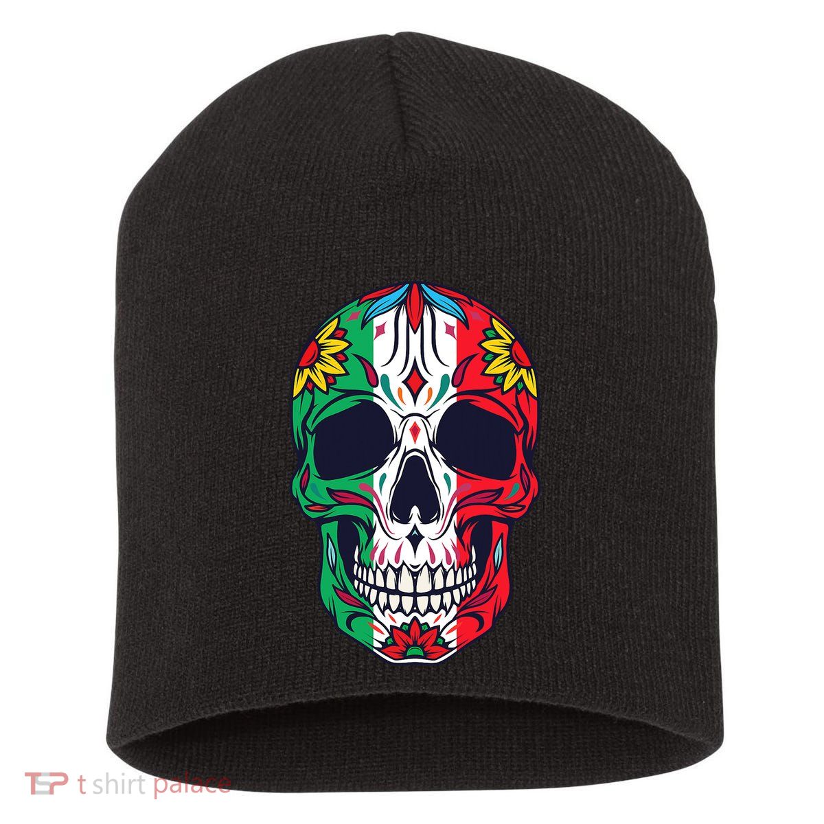 Mexican Dia De Los Muertos Day Of The Dead Sugar Skull Short Acrylic Beanie