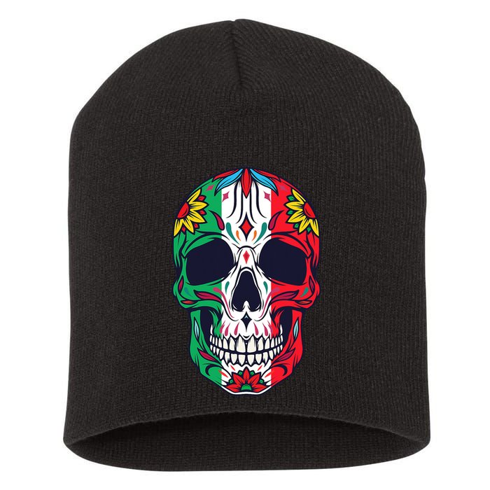 Mexican Dia De Los Muertos Day Of The Dead Sugar Skull Short Acrylic Beanie