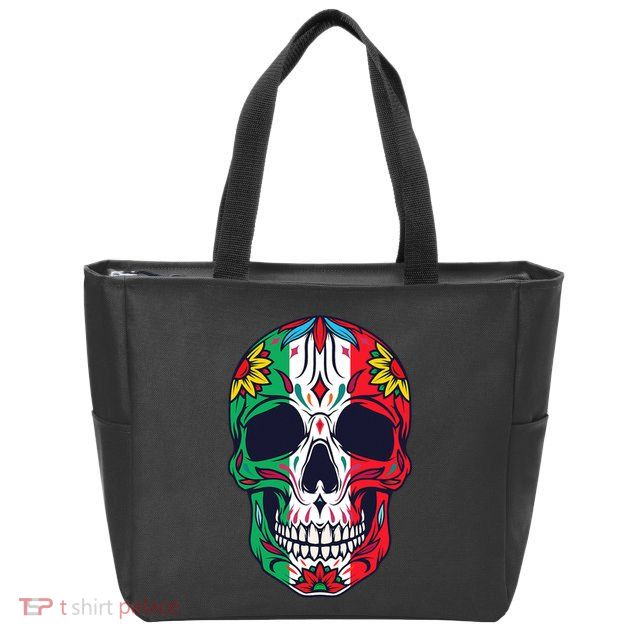 Mexican Dia De Los Muertos Day Of The Dead Sugar Skull Zip Tote Bag