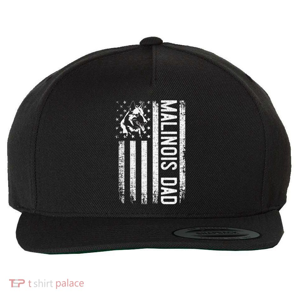 Malinois Dad Dog Dad K9 American Flag Dog Lover Wool Snapback Cap