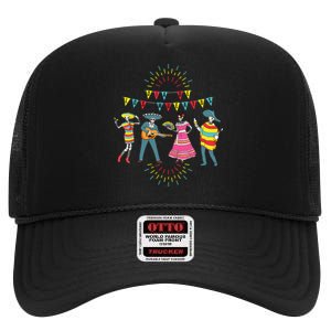 Mariachi Dia De Los Muertos High Crown Mesh Back Trucker Hat