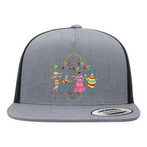 Mariachi Dia De Los Muertos Flat Bill Trucker Hat