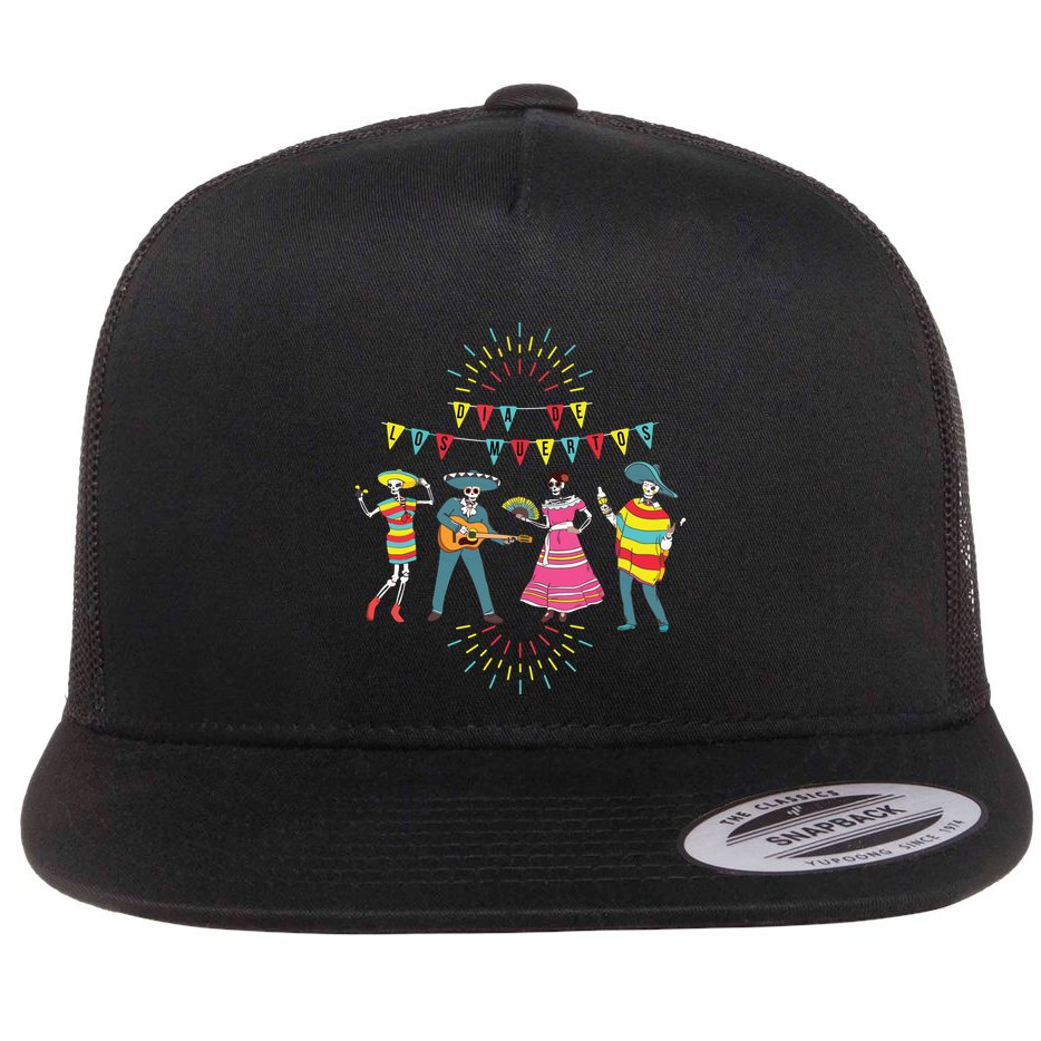 Mariachi Dia De Los Muertos Flat Bill Trucker Hat
