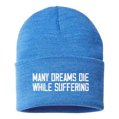 Many Dreams Die While Suffering Motivation Saying Sustainable Knit Beanie