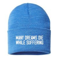 Many Dreams Die While Suffering Motivation Saying Sustainable Knit Beanie