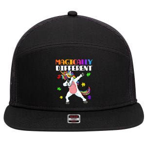 Magically Different Dabbing Unicorn Autism Awareness Gift Cute Gift 7 Panel Mesh Trucker Snapback Hat