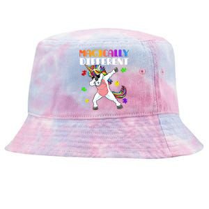 Magically Different Dabbing Unicorn Autism Awareness Gift Cute Gift Tie-Dyed Bucket Hat