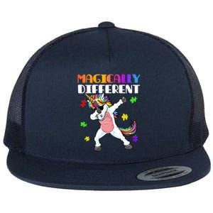 Magically Different Dabbing Unicorn Autism Awareness Gift Cute Gift Flat Bill Trucker Hat