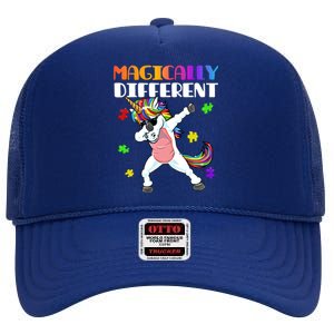 Magically Different Dabbing Unicorn Autism Awareness Gift Cute Gift High Crown Mesh Back Trucker Hat