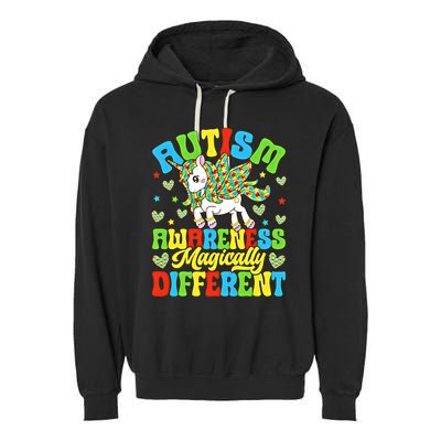 Magically Different Dabbing Unicorn Autism Awareness Puzzle Gift Garment-Dyed Fleece Hoodie