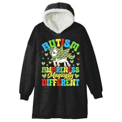 Magically Different Dabbing Unicorn Autism Awareness Puzzle Gift Hooded Wearable Blanket
