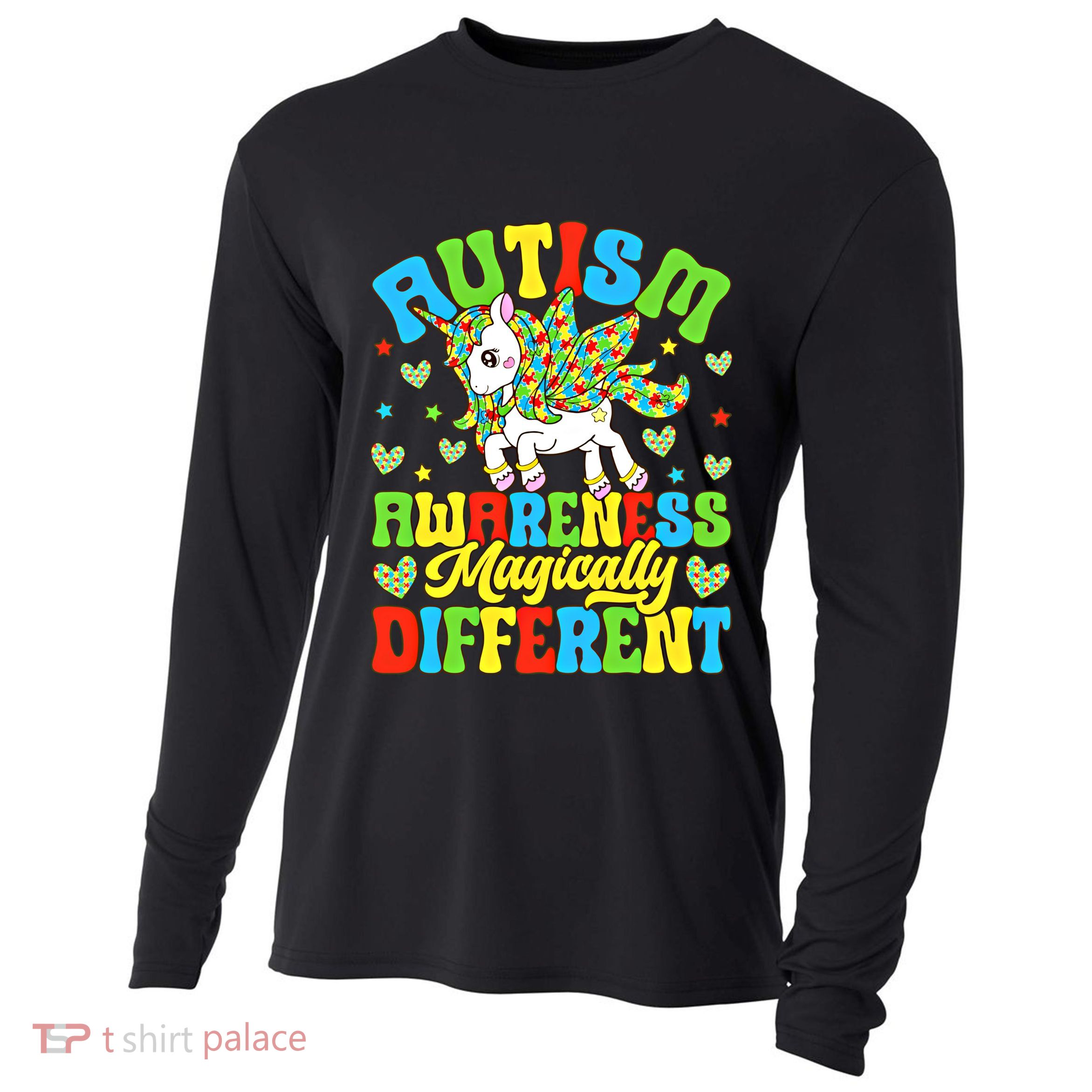Magically Different Dabbing Unicorn Autism Awareness Puzzle Gift Cooling Performance Long Sleeve Crew