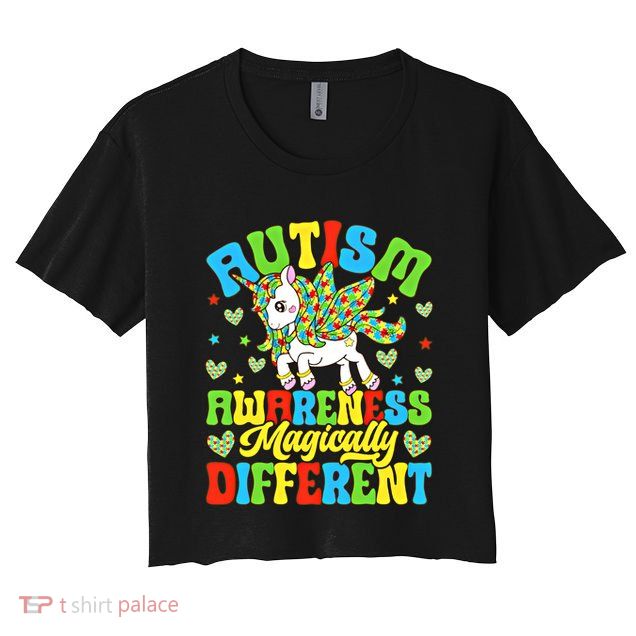 Magically Different Dabbing Unicorn Autism Awareness Puzzle Gift Crop Top