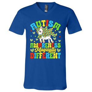 Magically Different Dabbing Unicorn Autism Awareness Puzzle Gift V-Neck T-Shirt