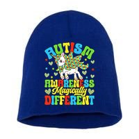 Magically Different Dabbing Unicorn Autism Awareness Puzzle Gift Short Acrylic Beanie